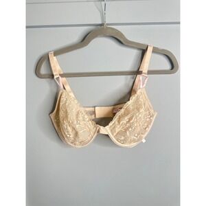 Victorias Secret Unlined Demi Bra Lace Mesh Beige 34DDD 406638-N8E